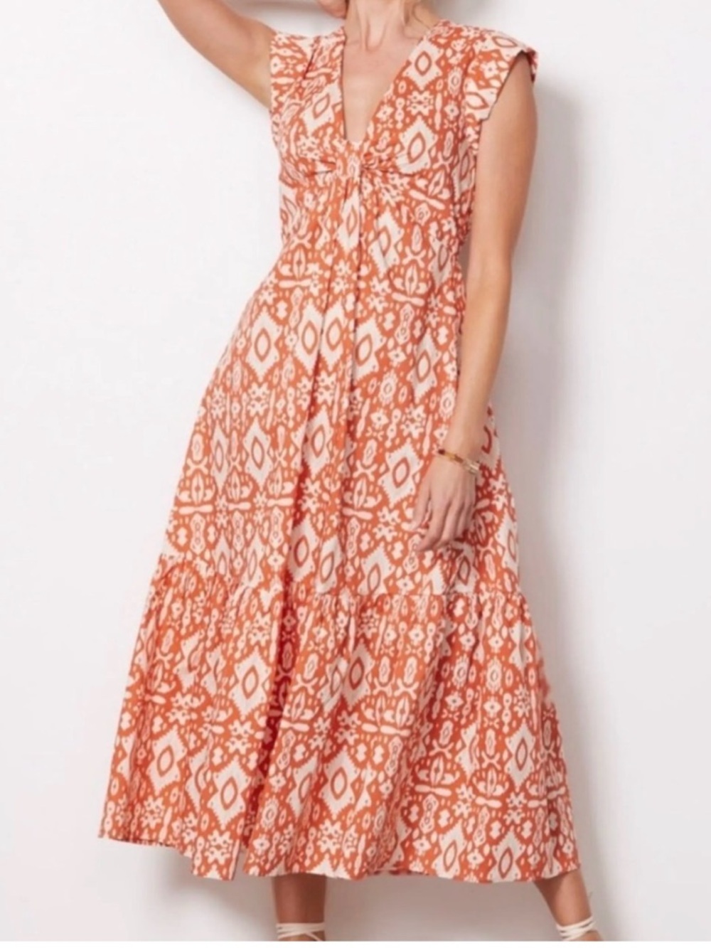 BB Dakota Red Ikat Tie-Front Maxi Dress
